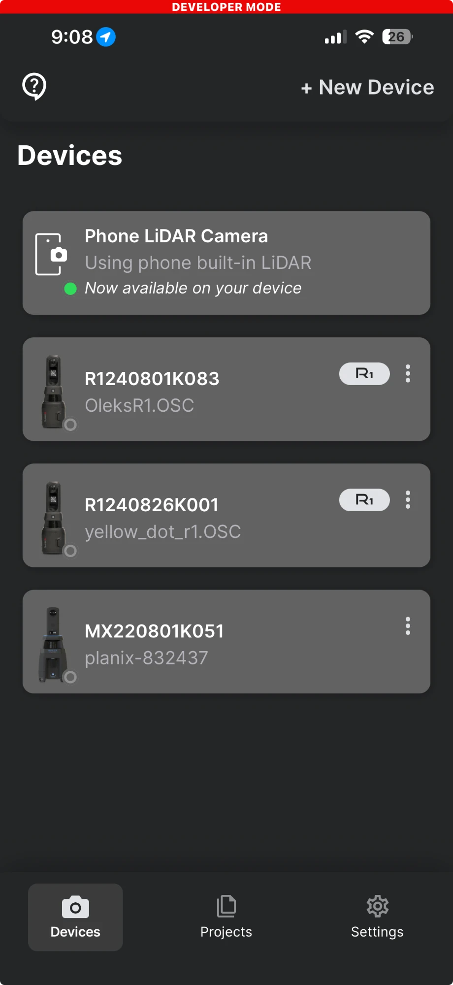 Devices: paired cameras and phone LiDAR