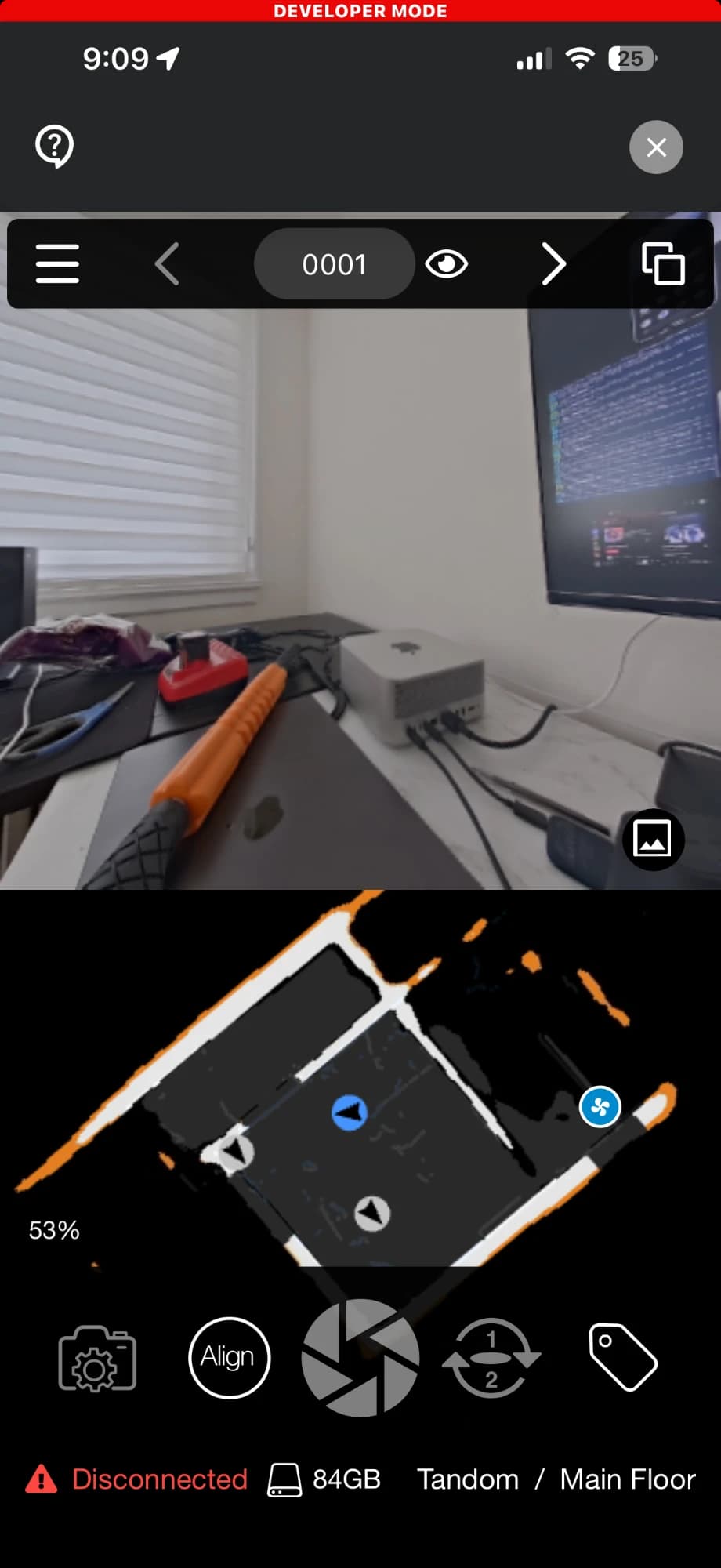 Survey: capture with the live floor plan and the tag control